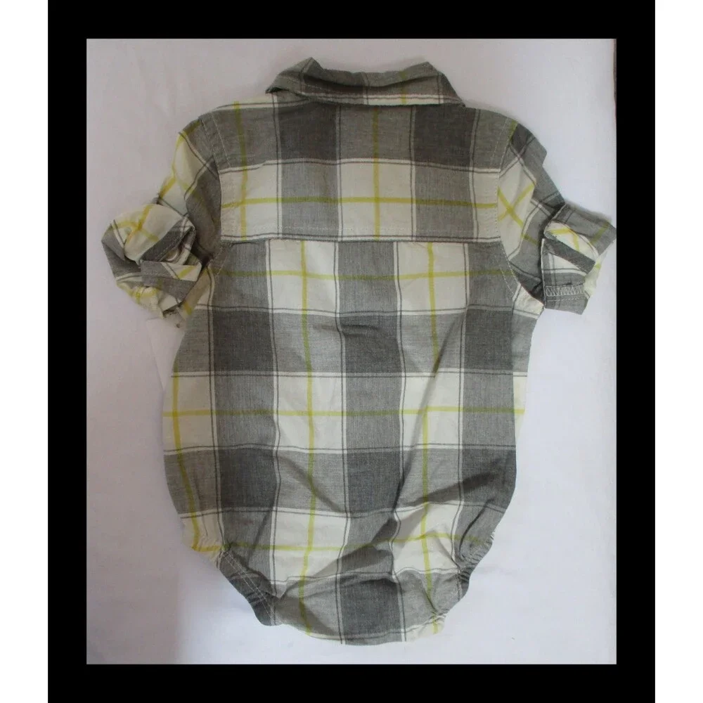 Baby B Gosh 0-3m Gray Plaid Bodysuit NWT